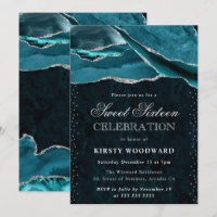 Teal and Silver Glitter Agate Sweet 16