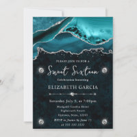 Teal and Silver Glitter Agate Sweet 16