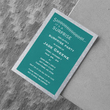 Teal and Silver Glitter Surprise Party Birthday