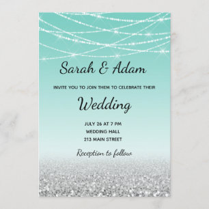 Teal and Silver Glitter Wedding Invitation