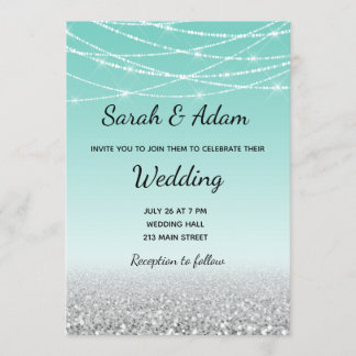 Teal and Silver Glitter Wedding Invitation