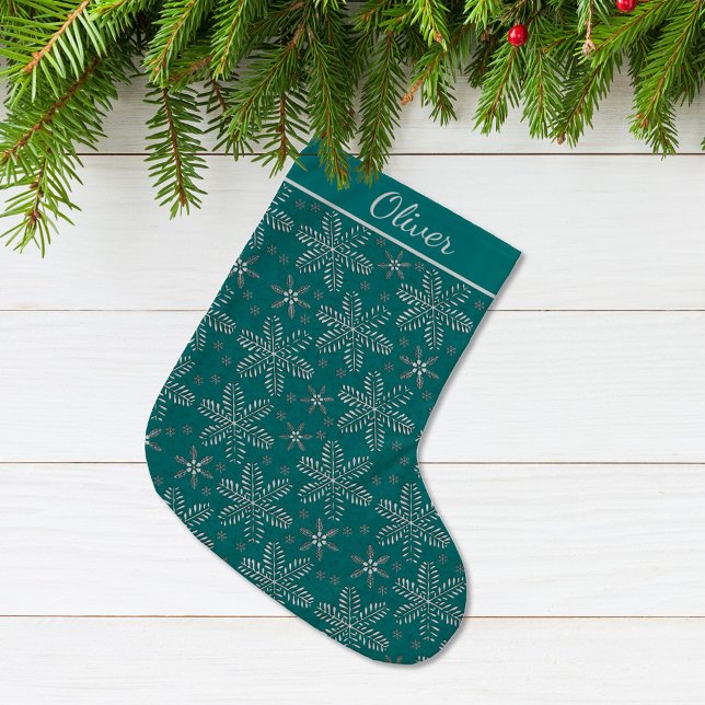 Teal and Silver Personalised Large Christmas Stocking (Creator Uploaded)