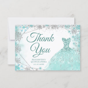 Teal and Silver Snowflake Winter Mis XV Anos Thank You Card