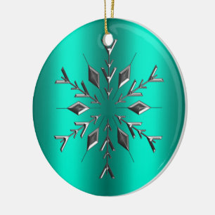 Teal and Silver Star Christmas Ceramic Tree Decoration