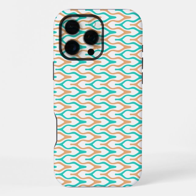 Teal and Tan Wavy Chevron Pattern iPhone Case (Back)
