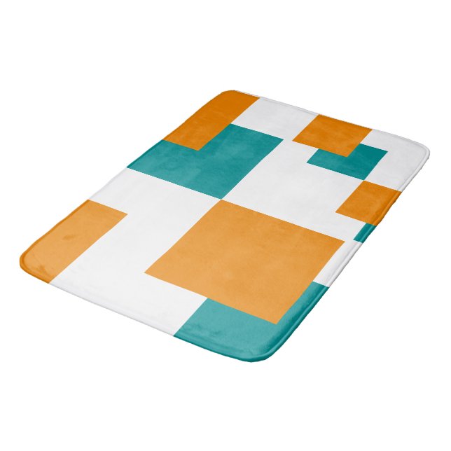 Teal and Tangarine minimal squares Bath Mat (Angled)