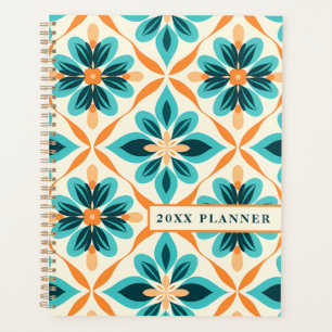 Teal and Tangerine Mid-Century Floral Planner