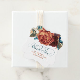 Teal and Terracotta Floral Wedding Thank You Favour Tags