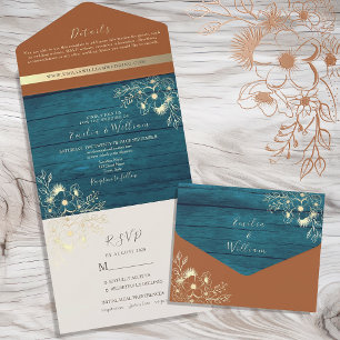 Teal and Terracotta Wedding All In One Invitation