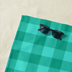 Teal And Turquoise Gingham Plaid Design  Beach Towel
