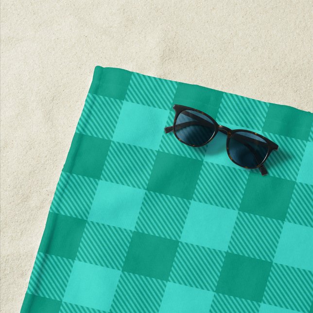 Teal And Turquoise Gingham Plaid Design  Beach Towel (Creator Uploaded)