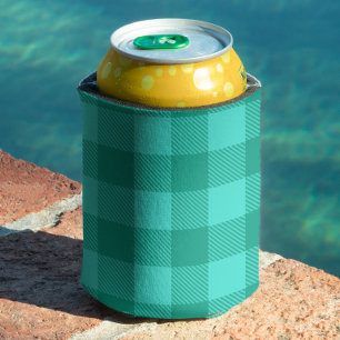Teal And Turquoise Gingham Plaid Design  Can Cooler