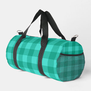 Teal And Turquoise Gingham Plaid Design Duffle Bag