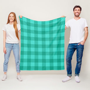 Teal And Turquoise Gingham Plaid Design  Fleece Blanket