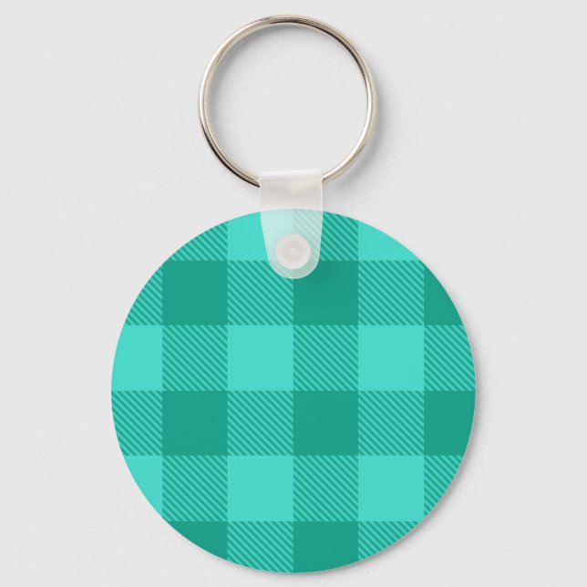 Teal And Turquoise Gingham Plaid Design  Key Ring (Front)