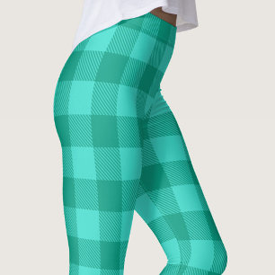 Teal And Turquoise Gingham Plaid Design Leggings