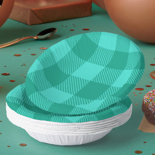Teal And Turquoise Gingham Plaid Design Paper Plate