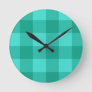 Teal And Turquoise Gingham Plaid Design Round Clock
