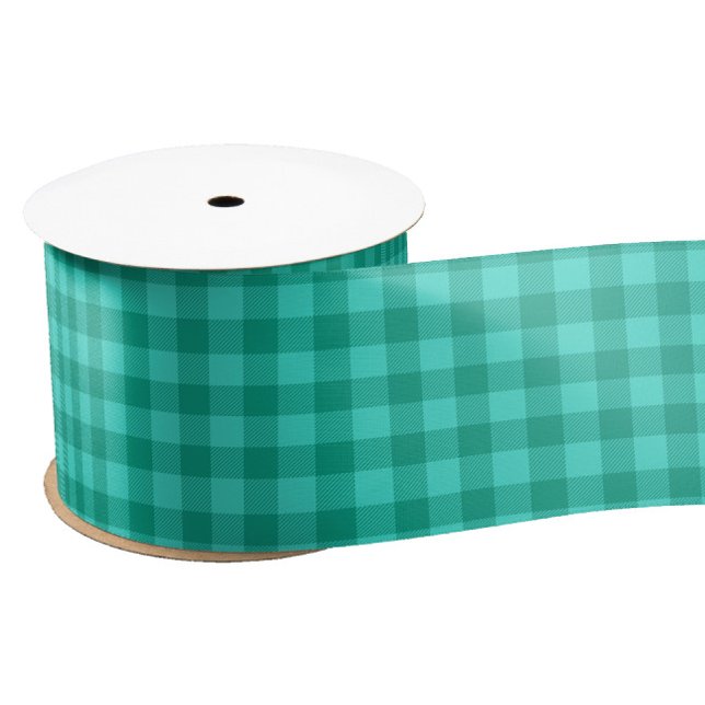 Teal And Turquoise Gingham Plaid Design  Satin Ribbon (Creator Uploaded)