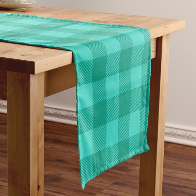 Teal And Turquoise Gingham Plaid Design  Short Table Runner (Creator Uploaded)