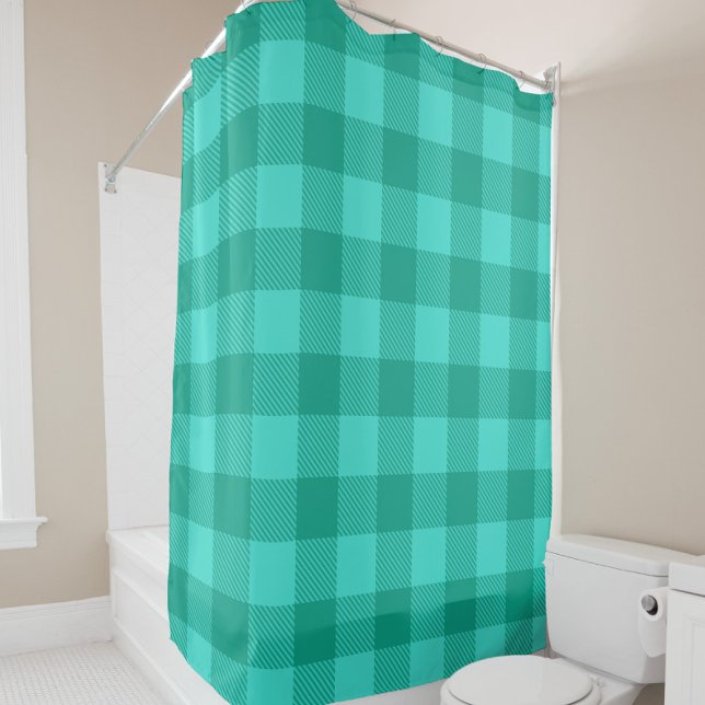 Teal And Turquoise Gingham Plaid Design  Shower Curtain (Creator Uploaded)