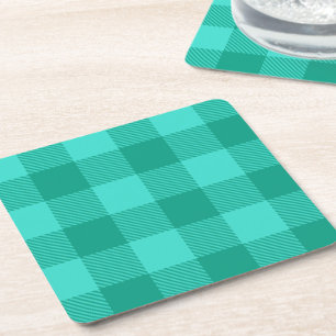 Teal And Turquoise Gingham Plaid Design Square Paper Coaster