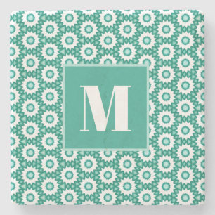 Teal and Turquoise Initial Stone Coaster