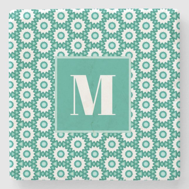 Teal and Turquoise Initial Stone Coaster (Front)