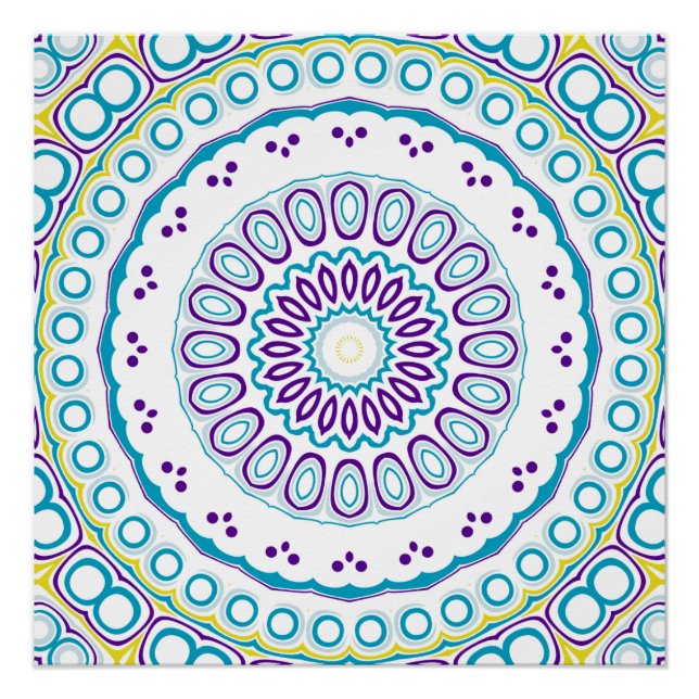 Teal and Violet Mandala Pattern Poster (Front)