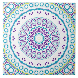 Teal and Violet Mandala Pattern Tile