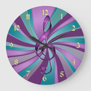 Teal and Violet Swirl Music Clef Wall Clock