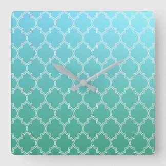 Teal and White Abstract Geometric Pattern  Square Wall Clock