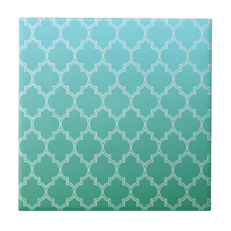 Teal and White Abstract Geometric Pattern  Tile