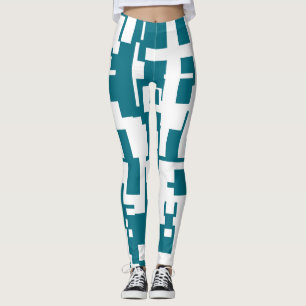 Teal and White Abstract Leggings
