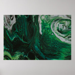 Teal and white abstract painting poster