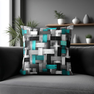 Teal and White Abstract Pattern Cushion