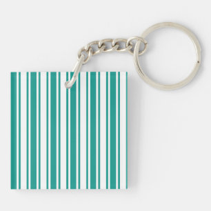 Teal and white candy stripes key ring