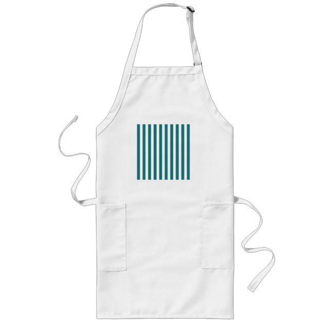 Teal and white candy stripes long apron (Front)