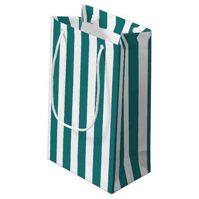Teal and white candy stripes small gift bag (Back Angled)