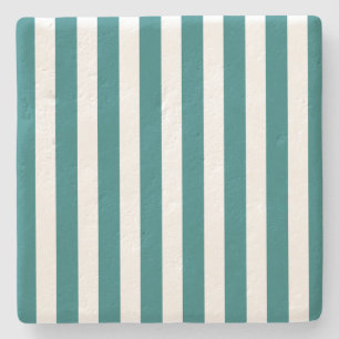 Teal and white candy stripes stone coaster