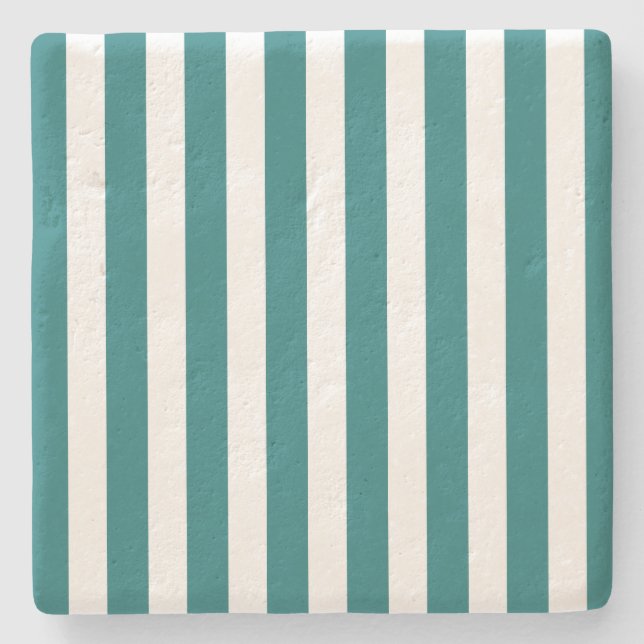 Teal and white candy stripes stone coaster (Front)