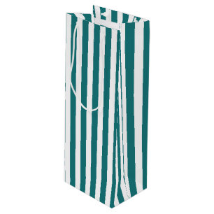 Teal and white candy stripes wine gift bag