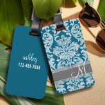 Teal and White Chalkboard Damask Pattern Luggage Tag<br><div class="desc">A whimsical and informal design with hand-drawn damasks and trendy colours. You can add your monogram or name.</div>
