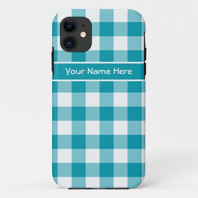 Teal and White Check Gingham Pattern Case-Mate iPhone Case (Back)