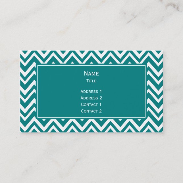 Teal and White Chevron Pattern Business Card (Front)