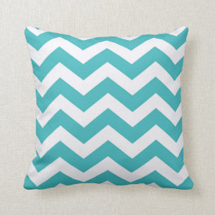 Teal And White Chevron Stripes Cushion
