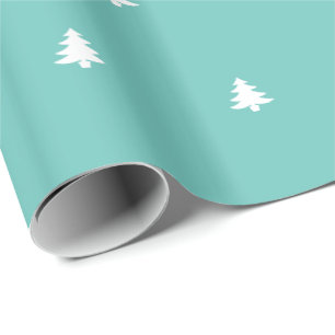 Teal and White Christmas Tree Iconic Pattern Wrapping Paper