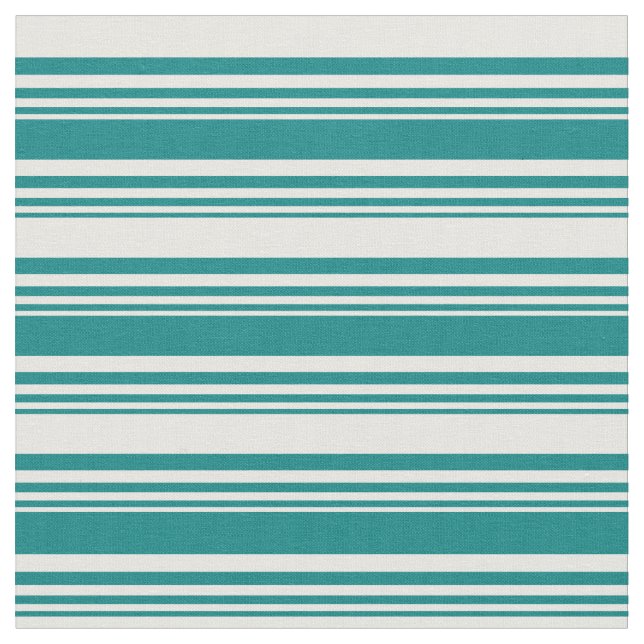 Teal and White Coloured Striped/Lined Pattern Fabric (Close Up)
