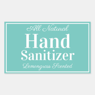 Teal and White Custom Homemade Hand Sanitizer Rectangular Sticker