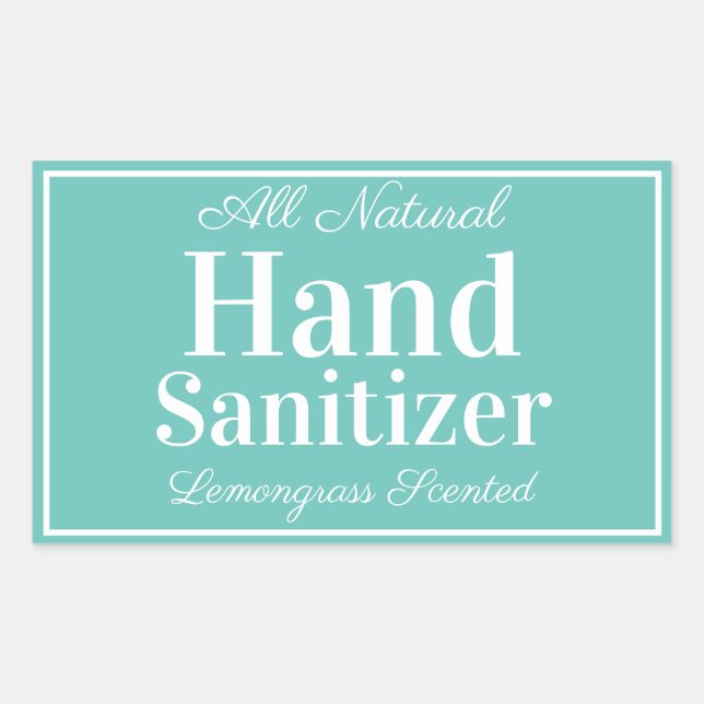 Teal and White Custom Homemade Hand Sanitizer Rectangular Sticker (Front)